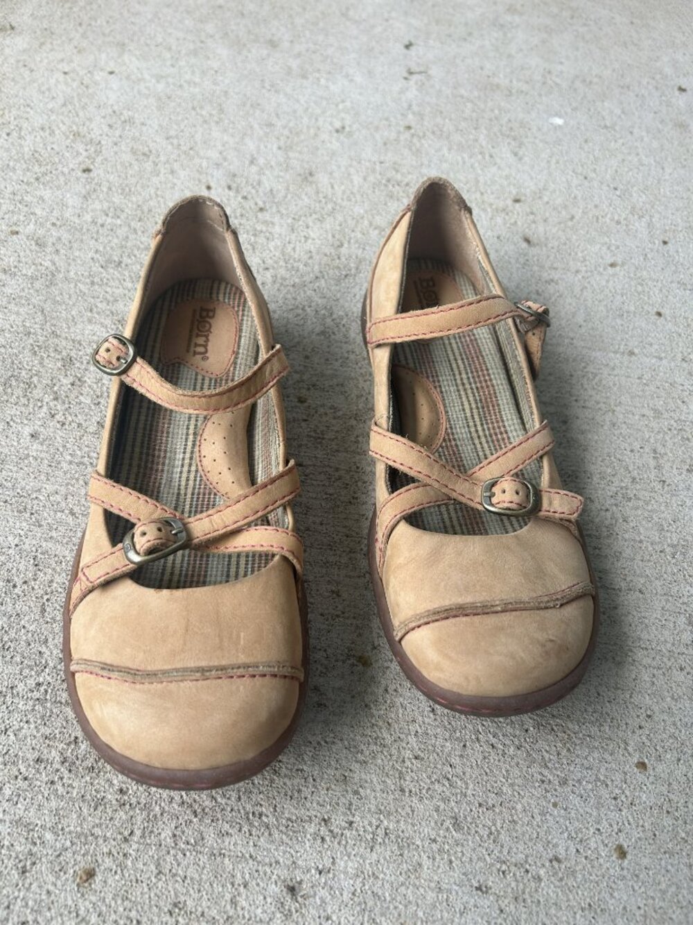 Born Tan Mary Jane Flats with Strappy Buckles